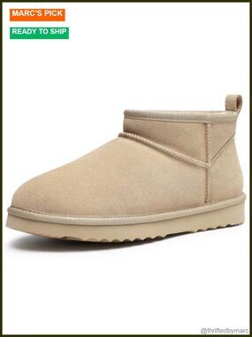 Genuine Suede Mini Snow Boots Fuzzy Lined Ankle Boots Water Resistant